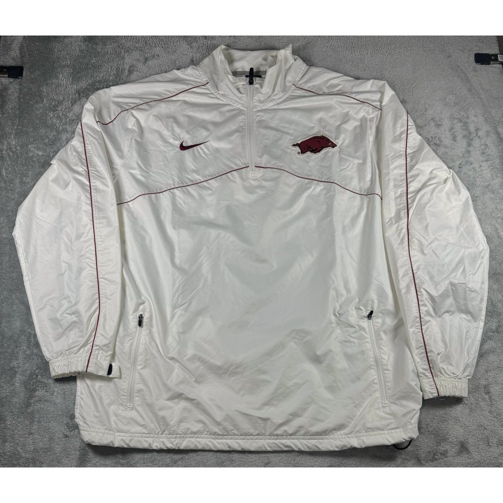 Nike Arkansas Razorbacks 1/4 Zip Windbreaker Jacket White Red Mens Size Lg